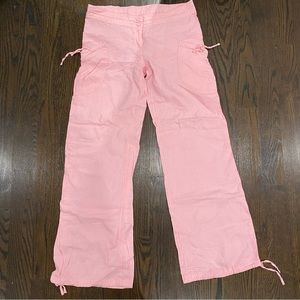 Pink linen cargo pants